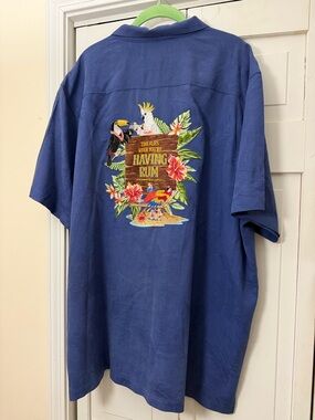 Tommy Bahama Shirt Mens 2XLT Blue Silk Time Flies Having Rum Camp Hawaiian